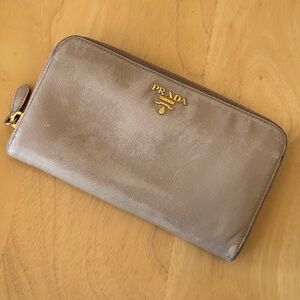 Prada Beige Saffiano Continental Wallet